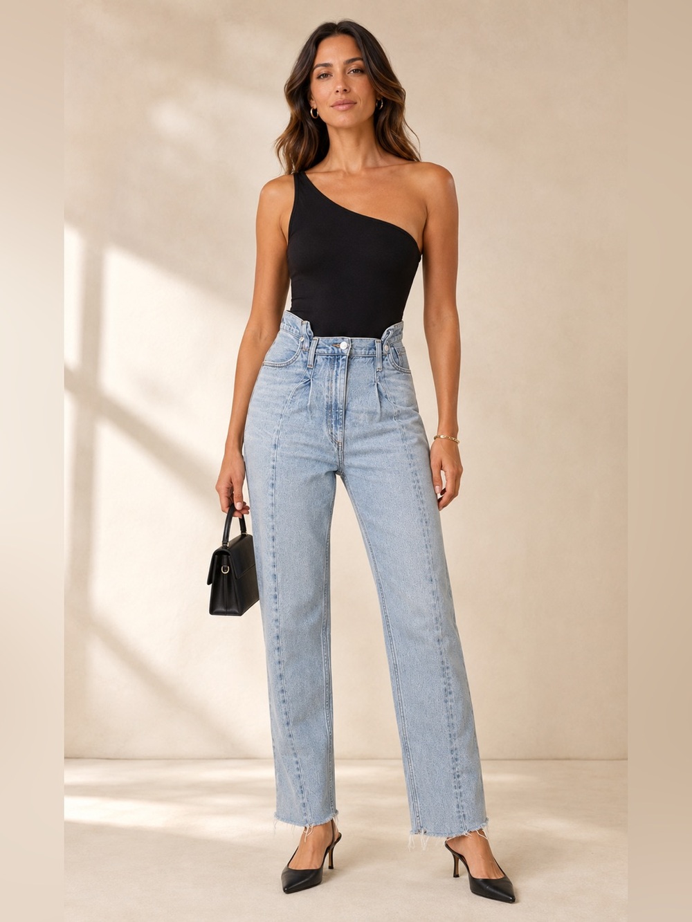 Agolde Washed Light Blue high rise Straight/wide Jeans with Frayed Hem